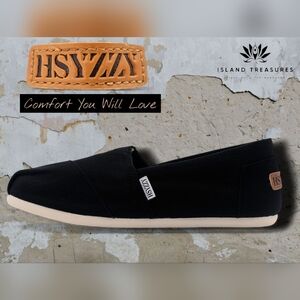 New Hsyzzy Black Canvas Sz 6M Women Wrapped Slip-On Casual Flats Loafers Shoes